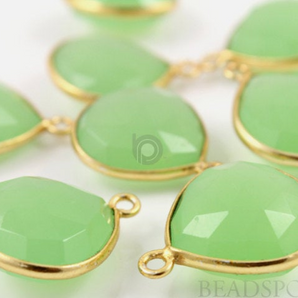 Green Chalcedony Large Faceted Heart Bezel, (BZC7031) - Beadspoint