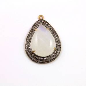 Natural Rainbow Moonstone w/ White Sapphire, (RNBWTZ-01) - Beadspoint