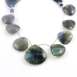 Blue Flashes Labradorite Faceted Heart Briolettes Beads, (LAB32+22HRT) - Beadspoint