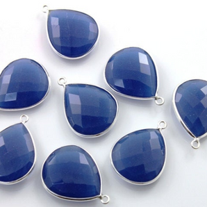 Sapphire Blue Chalcedony Faceted Pear Bezel, (SSBZC3068) - Beadspoint