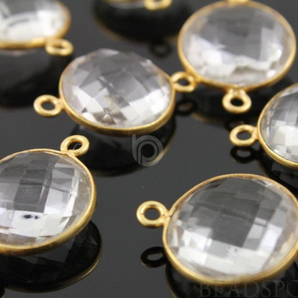 Mined Rock Crystal Faceted Puff Coin Bezel Connector, (BZC7125) - Beadspoint