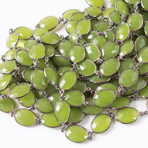 Green Chalcedony Faceted Oval Chain, (GMC-GCL-12X15) - Beadspoint