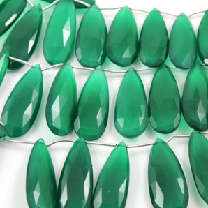 Green Onyx Faceted Pear Drops, (GNX/PEAR/15x40) - Beadspoint