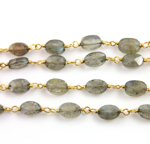 Labradorite Ovals Wire Wrapped Rosary, (RS-LAB-118) - Beadspoint
