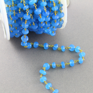 Blue Chalcedony Faceted Wire Wrapped Rosary Chain, (RS-BCL-169) - Beadspoint