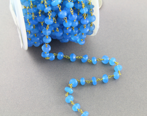 Blue Chalcedony Faceted Wire Wrapped Rosary Chain, (RS-BCL-169) - Beadspoint