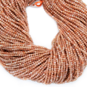 Peach Moonstone Micro Faceted Rondelle Beads, (PEACHMOON-2.5RNDL) - Beadspoint