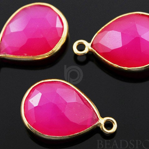 Fuschia Pink Chalcedony Faceted Baby Pear Bezel, (BZC7392-A) - Beadspoint