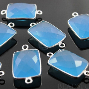 Apatite Blue Chalcedony Faceted Chicklet Bezel Connector, (SSBZC2028) - Beadspoint