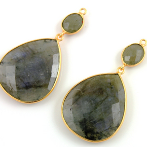 Labradorite Faceted Earrings Bezel Component,1 Pair, (EARR/LAB/01) - Beadspoint