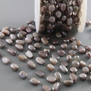 Mystic Brown Moonstone smooth Pebels nuggets rosary chain,  (BZC-BMNS-107) - Beadspoint