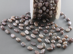 Mystic Brown Moonstone smooth Pebels nuggets rosary chain,  (BZC-BMNS-107) - Beadspoint