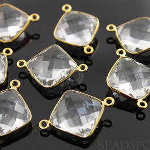 Rock Crystal Faceted Cushion Connector, (BZC-7518) - Beadspoint