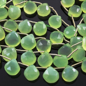 Green Chalcedony  Faceted Heart Drops, (GCHLC/11-12HRT), - Beadspoint