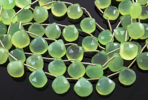 Green Chalcedony  Faceted Heart Drops, (GCHLC/11-12HRT), - Beadspoint