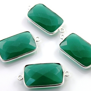 Green Onyx Faceted Rectangle Connector, (SSBZC8058) - Beadspoint