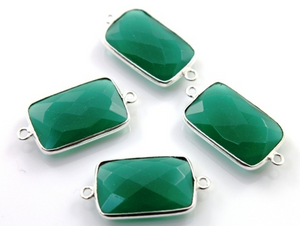 Green Onyx Faceted Rectangle Connector, (SSBZC8058) - Beadspoint