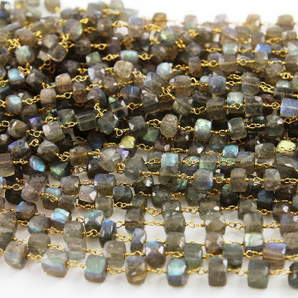 Labradorite Faceted Cube Chain, (RS-LAB-116) - Beadspoint