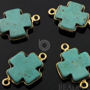 Green Turquoise Cross Bezel Connector, (BZC7115) - Beadspoint