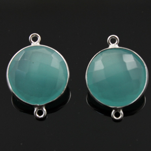 Aqua Chalcedony Faceted Coin Shape Bezel Connector, (SSBZC7256) - Beadspoint