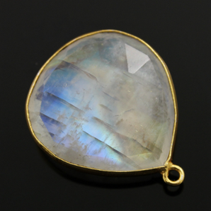 Rainbow Moonstone Faceted Heart Shape Bezel, (RNM/19/HRT) - Beadspoint