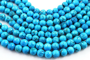 Blue Turquoise Faceted Round Beads,  (TQB/RD/8-8.5) - Beadspoint