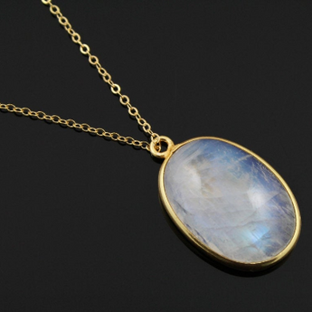 Rainbow Moonstone Cabochon Oval Pendant, (RMOVPT07) - Beadspoint