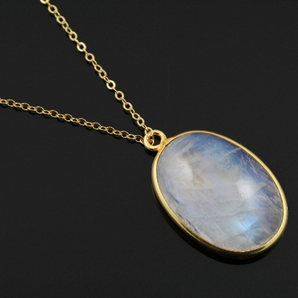 Rainbow Moonstone Cabochon Oval Pendant, (RMOVPT07) - Beadspoint