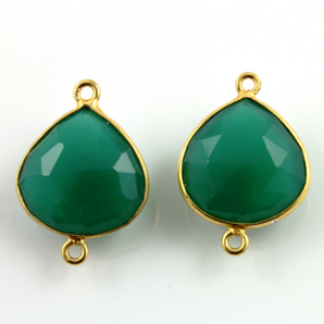 Green Onyx Faceted Heart Connector, (BZC9015/GNX) - Beadspoint