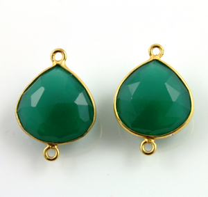 Green Onyx Faceted Heart Connector, (BZC9015/GNX) - Beadspoint