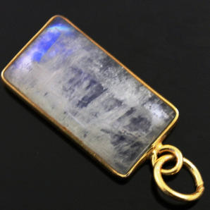 Rainbow Moonstone Cabochon Rectangle Pendant, (RNM-A-1) - Beadspoint