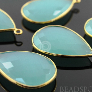 Aqua Chalcedony Faceted Pear Bezel, Gold Vermeil (BZC7079) - Beadspoint