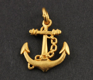 24K Gold Vermeil Over Sterling Silver Anchor Charm  -- VM/CH10/CR42 - Beadspoint