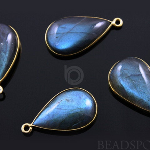 Labradorite Pear Drop Bezel, Gold Vermeil, 32x15mm (LABPR001-G) - Beadspoint