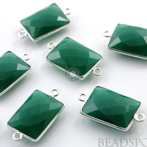 Green Onyx Faceted Rectangle Connector,, (SSBZC7451) - Beadspoint