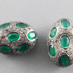 Pave Diamond & Emerald Nugget Style Bead, (DBD-267) - Beadspoint