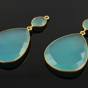 Aqua Chalcedony Earrings Bezel Sold As Pair, (EARR/AQUA/01) - Beadspoint