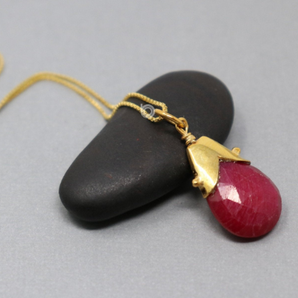 Ruby Sterling Silver Vermeil Handcrafted Drop Pendant, (GBD-017) 24K - Beadspoint