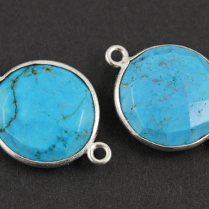 Blue Turquoise Faceted Bezel Coin Bezel Connector, (BZCT8102) - Beadspoint