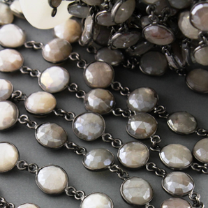 Mystic Grey Moonstone Puff Coin Chain,(BC-GMNS-16) - Beadspoint