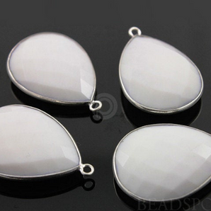 White Onyx Faceted Pear Bezel, (SSBZ7091) - Beadspoint