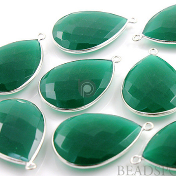 Green Onyx Faceted Pear Bezel, (SSBZ7309) - Beadspoint