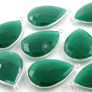 Green Onyx Faceted Pear Bezel, (SSBZ7309) - Beadspoint