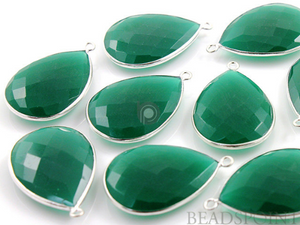 Green Onyx Faceted Pear Bezel, (SSBZ7309) - Beadspoint