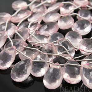 Rose Quartz Large Faceted Flat Pear Drops, (2RQ11x16PEAR) - Beadspoint