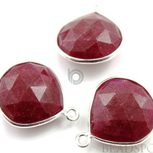 Dyed Red Ruby Faceted Heart Shape Bezel, (SSBZ6097) - Beadspoint