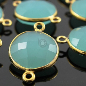 Aqua Blue Chalcedony Faceted Coin Shape Bezel, (BZC7256) - Beadspoint