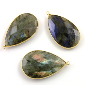 Blue Flash Labradorite Faceted Pear Bezel, (LAB/1001/G) - Beadspoint