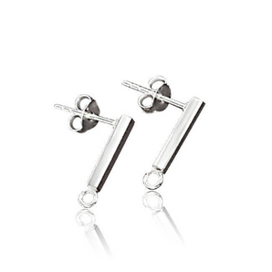 Sterling Silver Bar Stud Earrings with Opened Loop, (STD-004) - Beadspoint