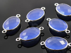 Blue Chalcedony Faceted Oval Bezel, (SSBZC2015) - Beadspoint